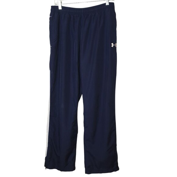 Vtg Under Armour Mens Track Pants LG Navy White Loose Zip Ankle Sporty Athletic - Picture 1 of 8